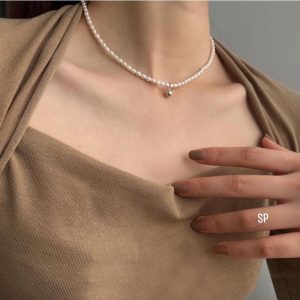 Dây Chuyền Nữ Dáng Choker Trai Nuôi mini sz 6-7li Kèm ChuôngKhông Chuông - Trang sức Vàng Bạc Hoà Thảo HTJ