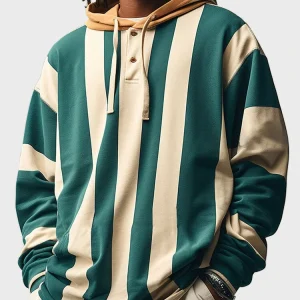 Áo hoodie dây rút thông thường có nút sọc quý dài tay