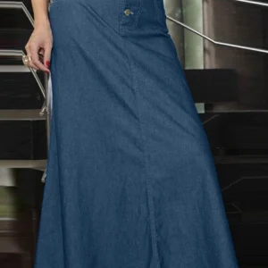 Chân Váy Maxi Denim Thường Ngày Nút Giải Trí