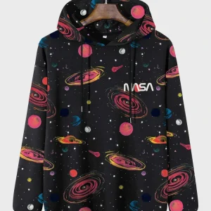 Áo hoodie dây rút dài tay Allover Galaxy Planet