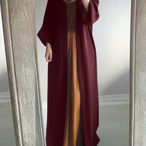 Áo choàng dài tay màu trơn cổ điển cho nữ Abaya Kaftan