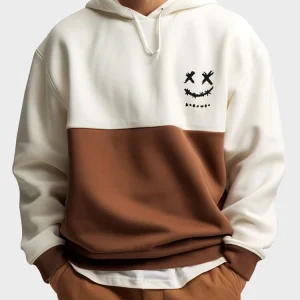 Áo hoodie dây rút dáng rộng in hình mặt cười