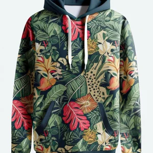 Áo hoodie nghỉ mát in hình cây nhiệt đới Kangaroo Pocket