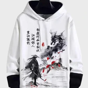 Áo hoodie dây rút in hình phong cảnh Trung Quốc