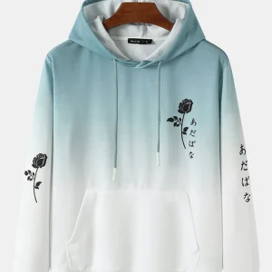 Áo hoodie dây rút túi in hình hoa hồng Nhật Bản Kangaroo